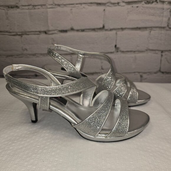 NINA NOLGA PEWTER BABY GILT SHOES WOMENS HELLE STAPPY SANDAL SIZE 7 - Picture 2 of 8